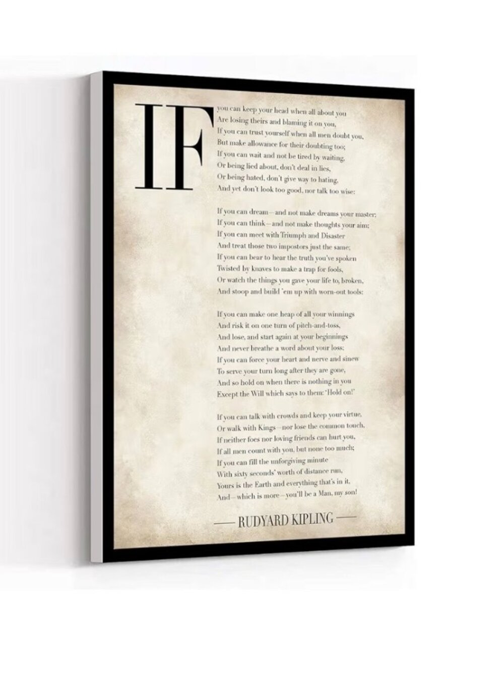 Rudyard Kiplings "If" Poem Wall Art Framed Canvas Print Black Frame 20” x 30”